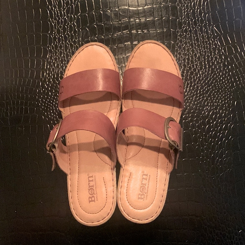 Born, the Emily Leather Buckled Sandals 
Soft hand-finished leather wedge 10m